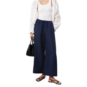 Onia Air Linen Navy Blue Wide Leg Drawstring Trousers - Size S
